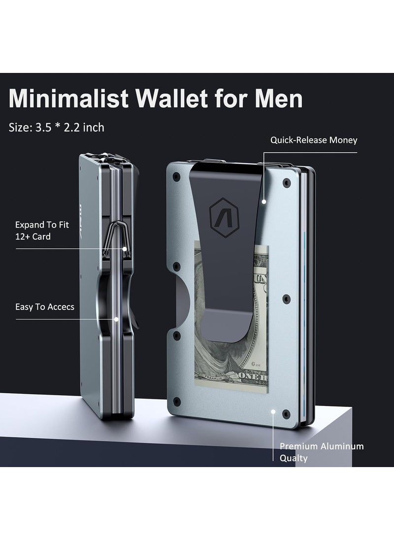 ARW ARW Minimalist Wallet for Men Slim Metal Money Clip Wallet RFID Blocking Aluminum Cash Credit Card Holder Grey  - Image 5