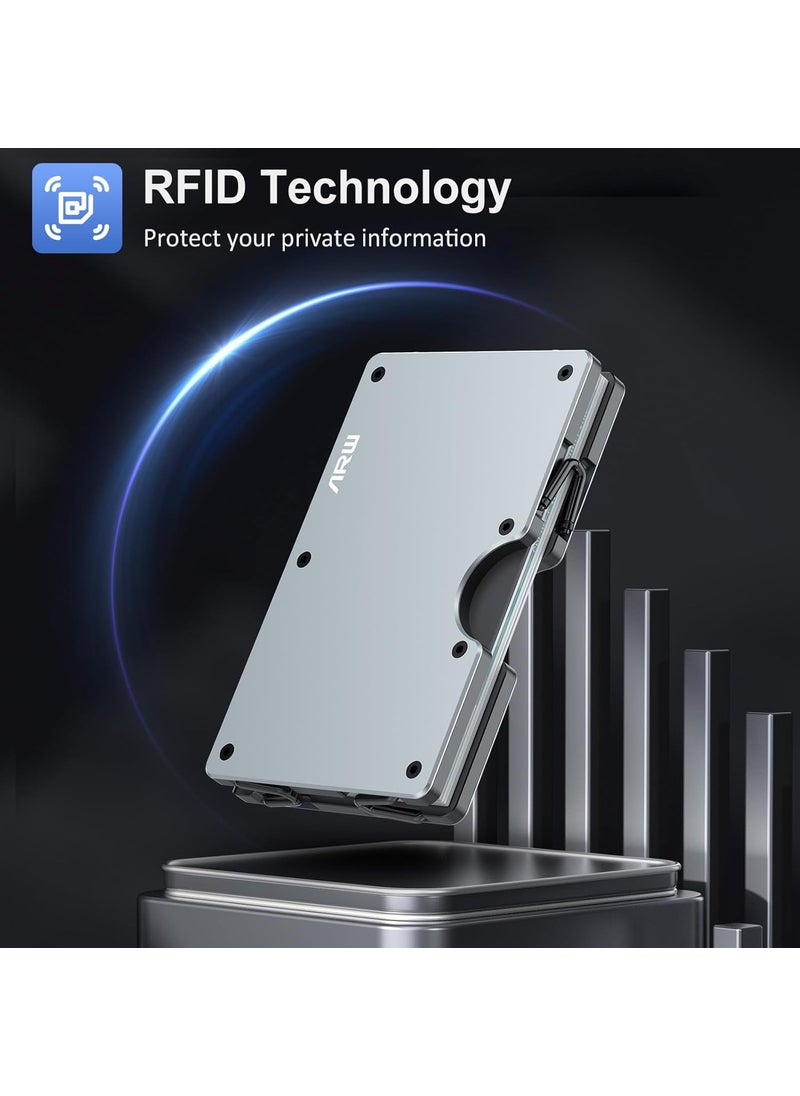 ARW ARW Minimalist Wallet for Men Slim Metal Money Clip Wallet RFID Blocking Aluminum Cash Credit Card Holder Grey  - Image 4