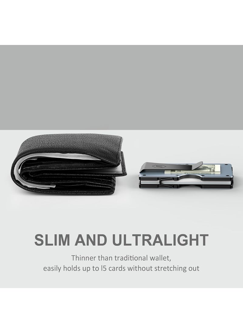ARW ARW Minimalist Wallet for Men Slim Metal Money Clip Wallet RFID Blocking Aluminum Cash Credit Card Holder Grey  - Image 2