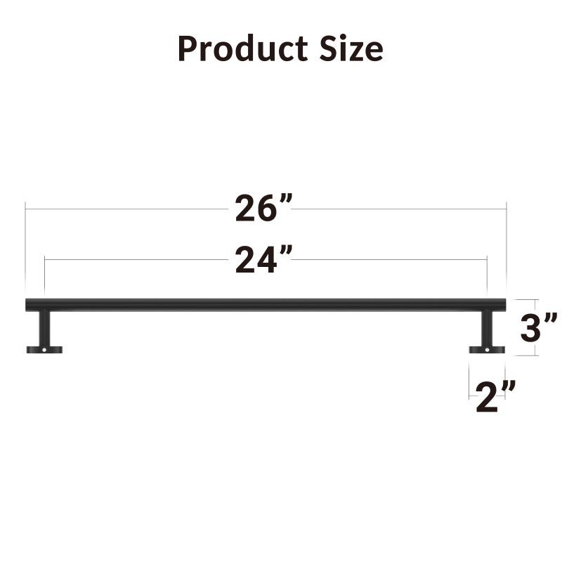 Luxbaro Matte Black Payel Bar 24 incl strice There Twole Rack for Bathroom Sus304 - Image 2