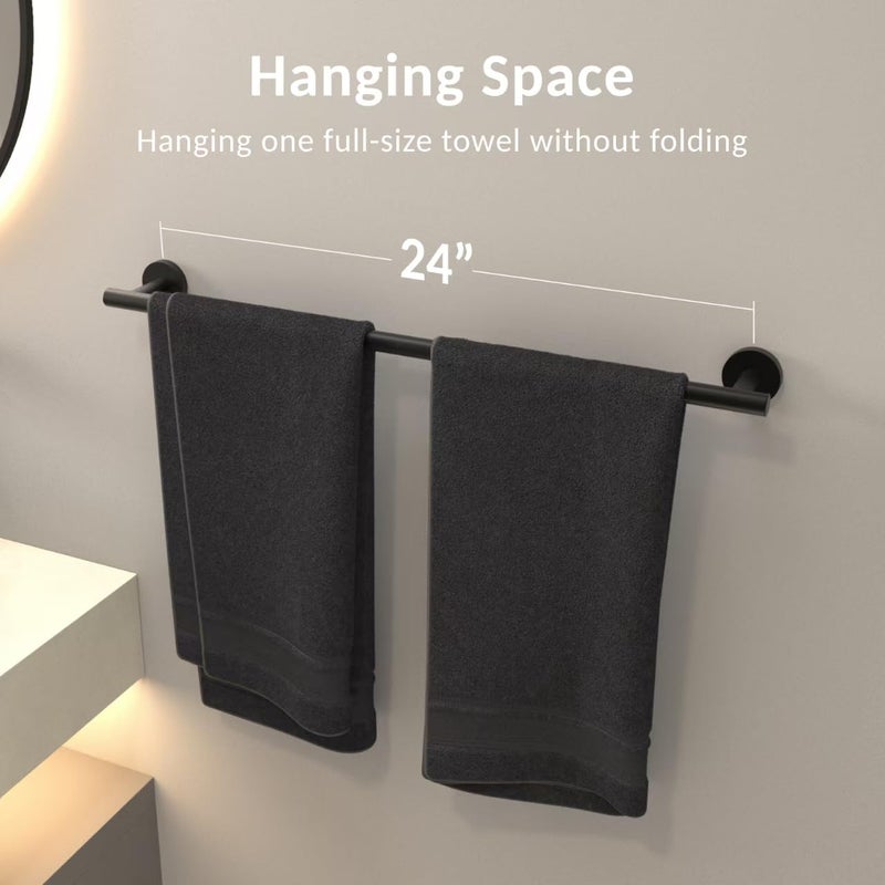 Luxbaro Matte Black Payel Bar 24 incl strice There Twole Rack for Bathroom Sus304 - Image 5