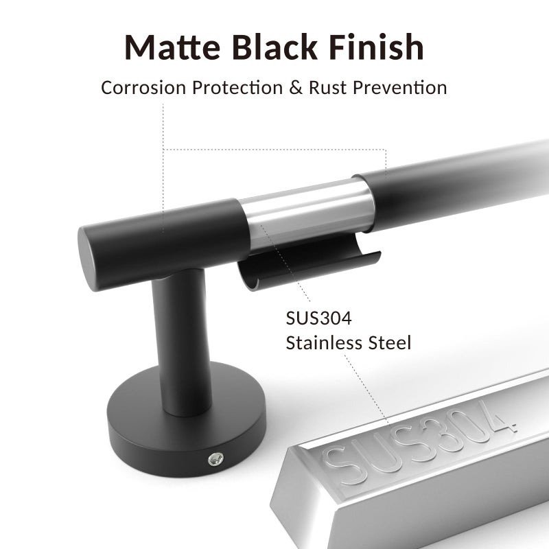 Luxbaro Matte Black Payel Bar 24 incl strice There Twole Rack for Bathroom Sus304 - Image 3