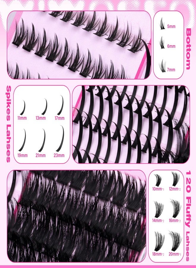 wiwoseo Spikes Lash Clusters with Bottom Lash Clusters Mega Volume Individual Lashes Cluster Eyelash Extensions Wispy Eyelash Clusters Lash Spikes Manga Cluster Lashes with Spikes (120D, 5-21MM) - Image 4