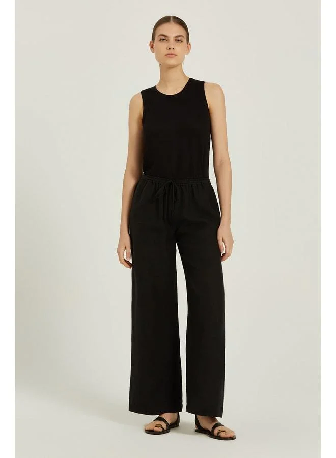 Mısırlı 1951 Black Waist‑Tied Linen Women's Pants