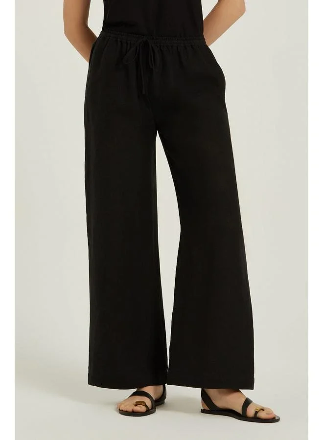 Mısırlı 1951 Black Waist‑Tied Linen Women's Pants