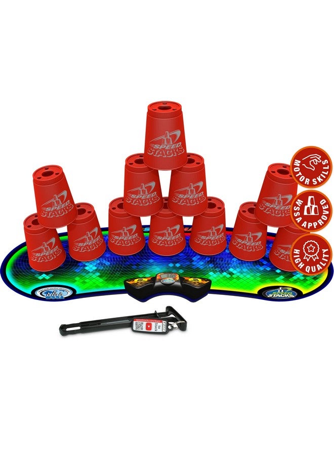 SPEED STACKS | Sport Stacking Competitor, Red - 12 Cups, Holding Stem, With Gx Timer And Mat | Wssa Approved - Image 1
