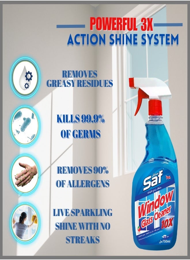 SAF - Saf Window Glass Cleaner - 3x750ml - Streak-Free Shine - Blue Formula - Image 1