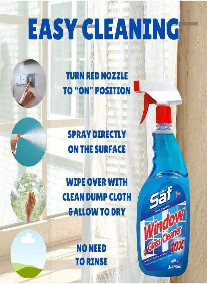 SAF - Saf Window Glass Cleaner - 3x750ml - Streak-Free Shine - Blue Formula - Image 1