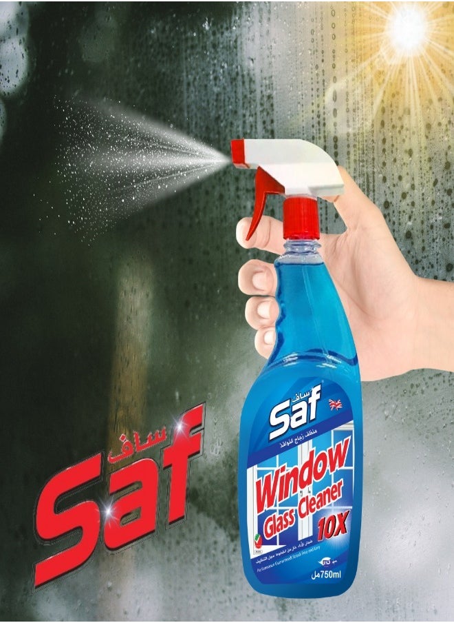 SAF - Saf Window Glass Cleaner - 3x750ml - Streak-Free Shine - Blue Formula - Image 1