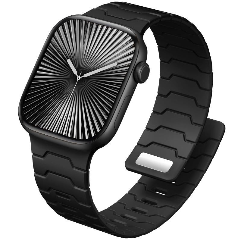 DaQin Silicone Magnetic Band Compatible with Apple Watch Bands 46mm 44mm 45mm 49mm 42mm Men, Strong Magnet Soft Breathable Sport Strap for iWatch Series 11 10 9 8 7 6 5 4 3 2 1 SE Ultra 3 2 1, Black - Image 1
