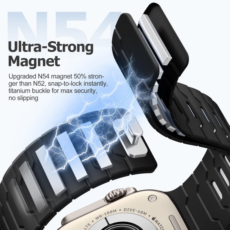 DaQin Silicone Magnetic Band Compatible with Apple Watch Bands 46mm 44mm 45mm 49mm 42mm Men, Strong Magnet Soft Breathable Sport Strap for iWatch Series 11 10 9 8 7 6 5 4 3 2 1 SE Ultra 3 2 1, Black - Image 2
