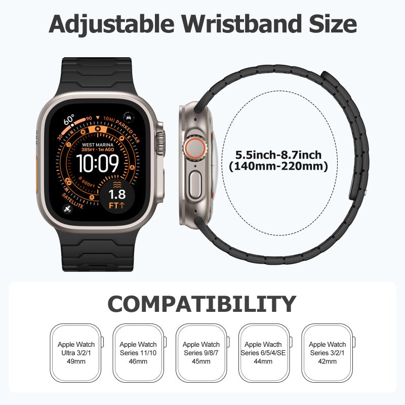 DaQin Silicone Magnetic Band Compatible with Apple Watch Bands 46mm 44mm 45mm 49mm 42mm Men, Strong Magnet Soft Breathable Sport Strap for iWatch Series 11 10 9 8 7 6 5 4 3 2 1 SE Ultra 3 2 1, Black - Image 3