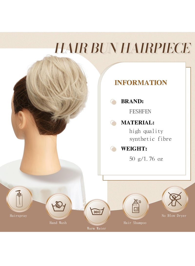 SOLARAE Ponytail Bun, Claw Clip Short Ponytail Hair Extensions, Hair Bun Hairpiece, Pale Ash Blonde Hair Chignon, with Comb Clip Updo, Drawstring Bun, Hair Pieces Extension for Women - Image 5