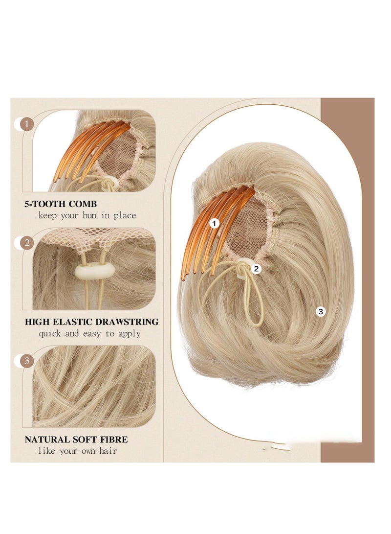 SOLARAE Ponytail Bun, Claw Clip Short Ponytail Hair Extensions, Hair Bun Hairpiece, Pale Ash Blonde Hair Chignon, with Comb Clip Updo, Drawstring Bun, Hair Pieces Extension for Women - Image 2