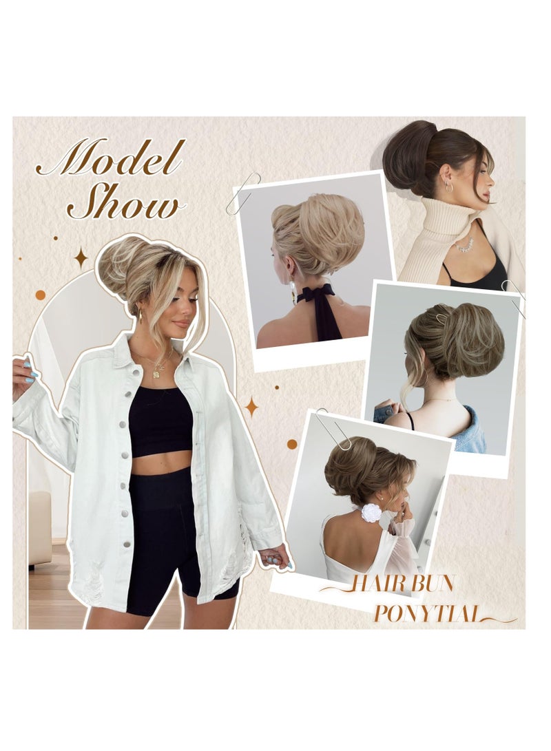 SOLARAE Ponytail Bun, Claw Clip Short Ponytail Hair Extensions, Hair Bun Hairpiece, Pale Ash Blonde Hair Chignon, with Comb Clip Updo, Drawstring Bun, Hair Pieces Extension for Women - Image 4