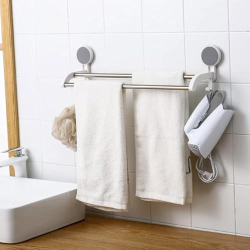 Leawall Self-Adhesive Double Towel Bar for Bathroom No Drill Wall Mounted Towel Rack with Stainless Steel Rods & Plastic Holders bathroom organiser without drill for Bathroom, Kitchen(2 Pcs,18 Inch) - Image 4