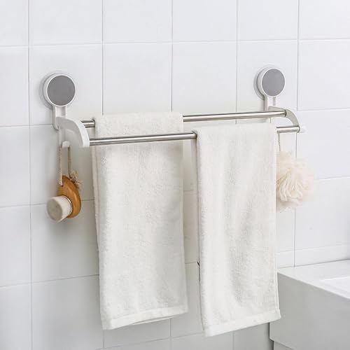 Leawall Self-Adhesive Double Towel Bar for Bathroom No Drill Wall Mounted Towel Rack with Stainless Steel Rods & Plastic Holders bathroom organiser without drill for Bathroom, Kitchen(2 Pcs,18 Inch) - Image 1