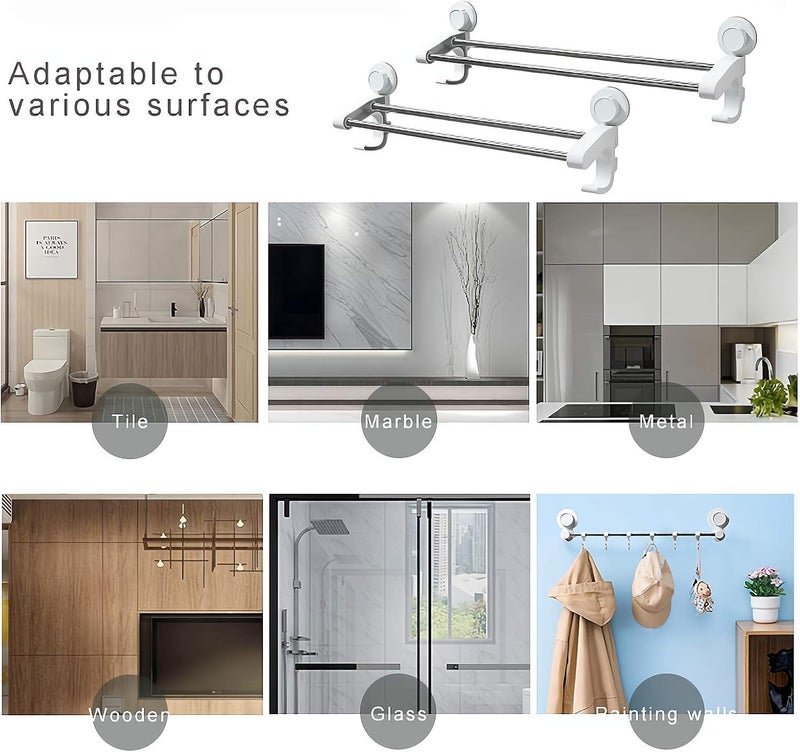 Leawall Self-Adhesive Double Towel Bar for Bathroom No Drill Wall Mounted Towel Rack with Stainless Steel Rods & Plastic Holders bathroom organiser without drill for Bathroom, Kitchen(2 Pcs,18 Inch) - Image 5