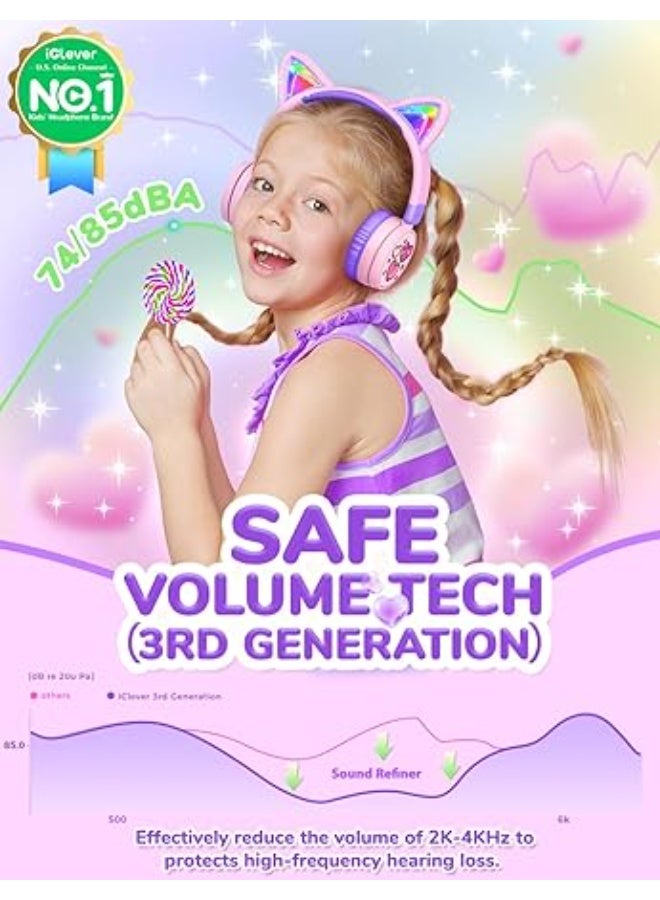 iClever Kids Bluetooth Headphones, 60H Playtime, LED Light Up Cat Ear, Safe Volume 74/85dBA, Bluetooth 5.3, USB C Charging, Kids Headphones Wireless Built in Mic for iPad Tablets Travel Gift - Image 4