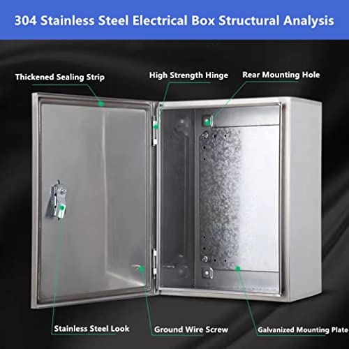 Yeaborn 304 Stainless Steel Electrical Box 20'' x 16'' x 8'' Indoor/Outdoor Electrical Enclosure Box 20" H x 16" W x 8" D with Mounting Plate Weatherproof Anti-Rust and Anti-Corrosion - Image 4