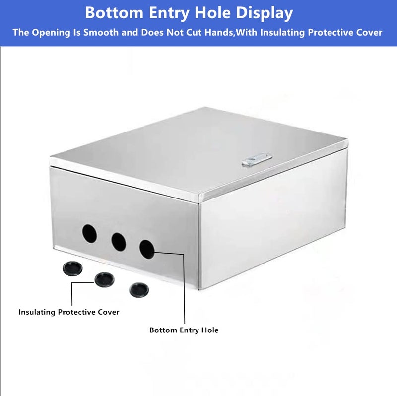 Yeaborn 304 Stainless Steel Electrical Box 20'' x 16'' x 8'' Indoor/Outdoor Electrical Enclosure Box 20" H x 16" W x 8" D with Mounting Plate Weatherproof Anti-Rust and Anti-Corrosion - Image 5