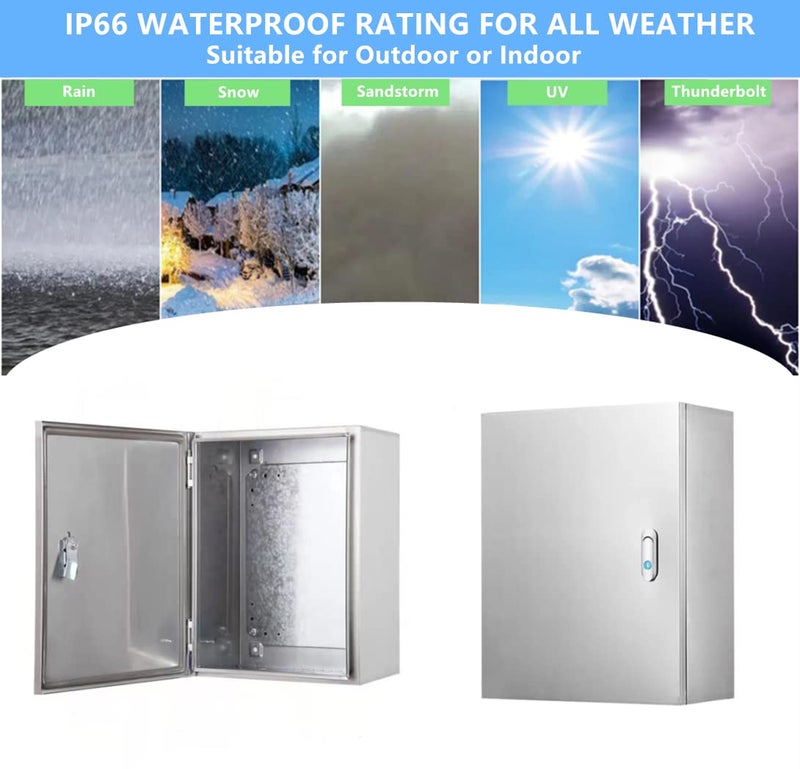 Yeaborn 304 Stainless Steel Electrical Box 20'' x 16'' x 8'' Indoor/Outdoor Electrical Enclosure Box 20" H x 16" W x 8" D with Mounting Plate Weatherproof Anti-Rust and Anti-Corrosion - Image 3
