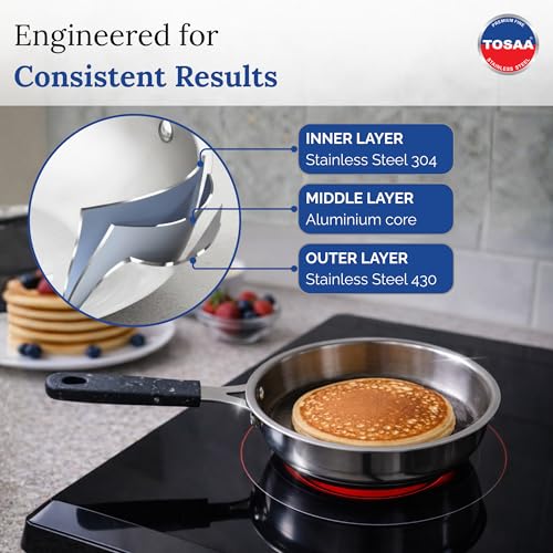 TOSAA TRIPLY MINI Fry PAN- 3-Ply Stainless Steel | Small Non-Stick Frying Pan | Induction & Gas Compatible,Mini Triply Fry Pan for Everyday Cooking | Non-Reactive Steel | 590 ml - Image 4