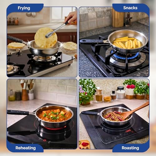 TOSAA TRIPLY MINI Fry PAN- 3-Ply Stainless Steel | Small Non-Stick Frying Pan | Induction & Gas Compatible,Mini Triply Fry Pan for Everyday Cooking | Non-Reactive Steel | 590 ml - Image 5