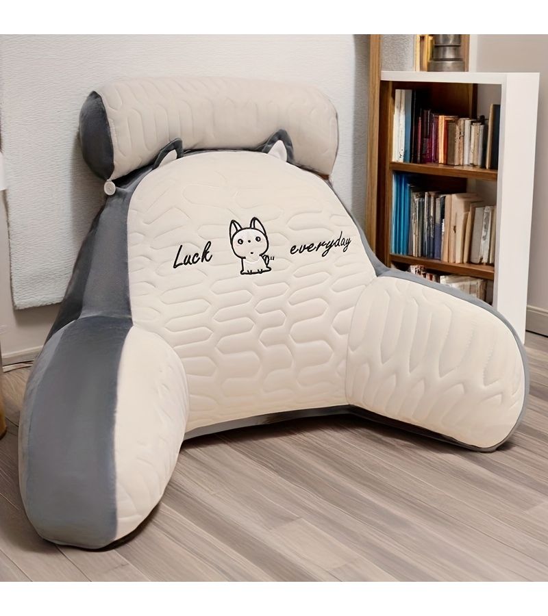Pink Rabbit Reading Pillow With Ergonomic Back Support Soft Breathable Fabric Adjustable For Bed Sofa Chair - Image 1