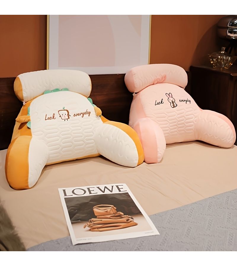 Pink Rabbit Reading Pillow With Ergonomic Back Support Soft Breathable Fabric Adjustable For Bed Sofa Chair - Image 2