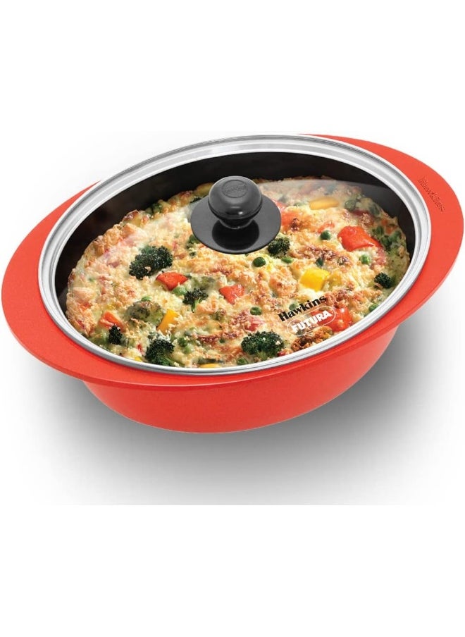 Hawkins 3 Liters Dutch Oven Pressure Die-Cast With Glass Lid,Red  - Image 1