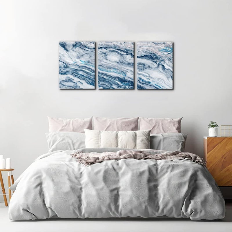 Pacimo Abstract Wall Art Bedroom Wall DÃ©cor 3 Piece Blue Beach Ocean Picture Coastal Theme Nautical Sea Wave Canvas Prints on Canvas Seascape Modern Artwork for Home Living Room Office - 12"x16"x3 Panel - Image 3
