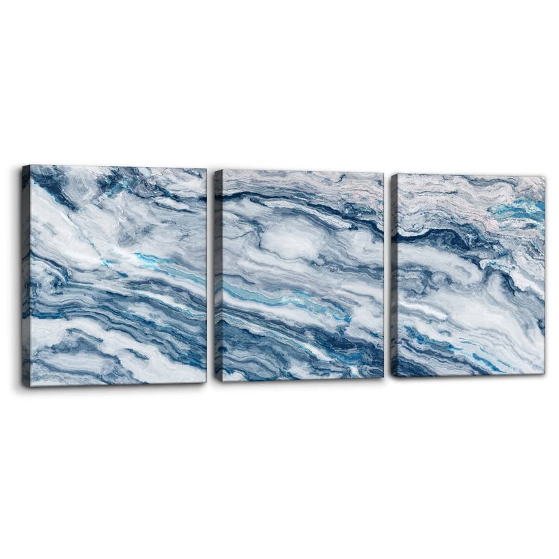 Pacimo Abstract Wall Art Bedroom Wall DÃ©cor 3 Piece Blue Beach Ocean Picture Coastal Theme Nautical Sea Wave Canvas Prints on Canvas Seascape Modern Artwork for Home Living Room Office - 12"x16"x3 Panel - Image 1