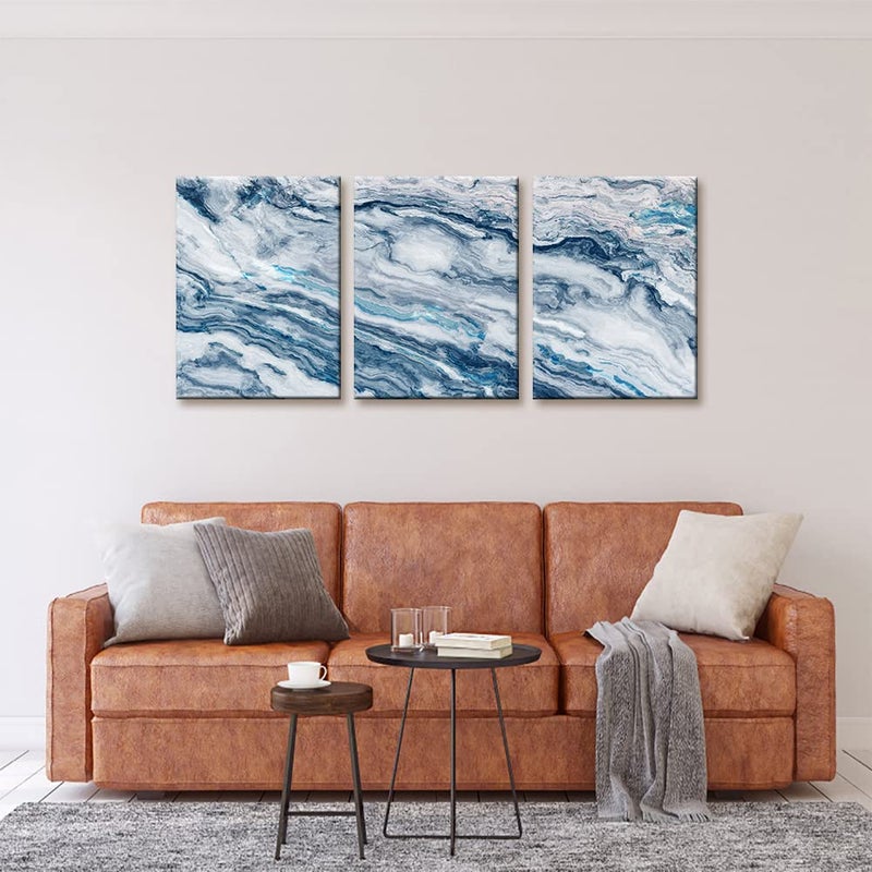 Pacimo Abstract Wall Art Bedroom Wall DÃ©cor 3 Piece Blue Beach Ocean Picture Coastal Theme Nautical Sea Wave Canvas Prints on Canvas Seascape Modern Artwork for Home Living Room Office - 12"x16"x3 Panel - Image 2