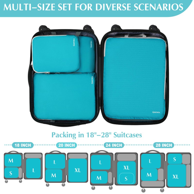 Gonex Compression Packing Cubes, 4pcs Expandable Storage Travel Luggage Bags Organizers (Blue) - Image 4