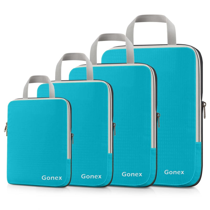 Gonex Compression Packing Cubes, 4pcs Expandable Storage Travel Luggage Bags Organizers (Blue) - Image 1