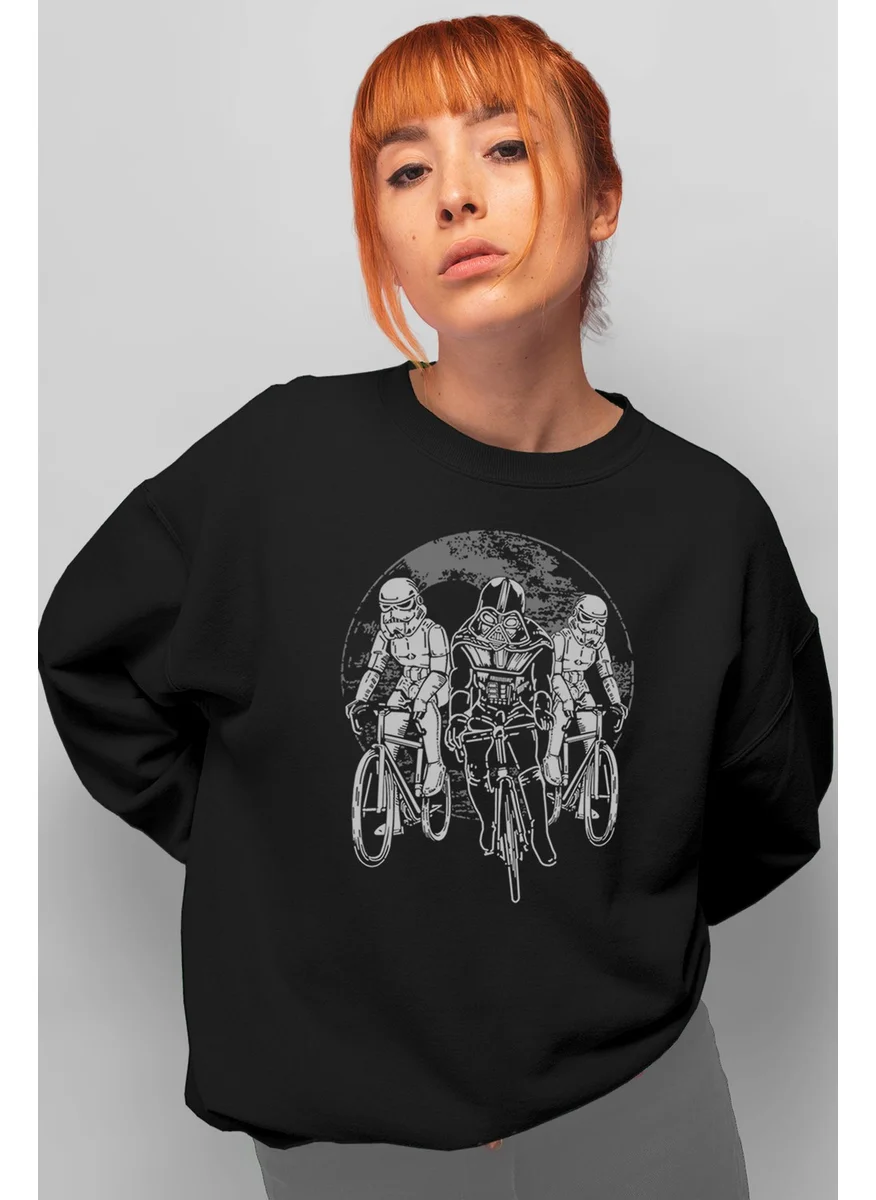 Rock&Roll Star Bikers Black Oversize Crew Neck Thick Women's Sweatshirt