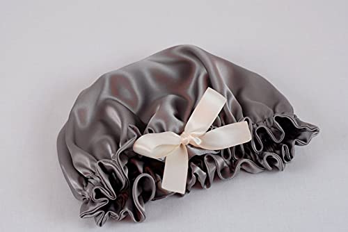 VIYANSHI Adjustable Satin Sleep Cap Hair Bonnet Double Layered Reversible for Women Protective Sleep Hairstyles Silver - Image 2