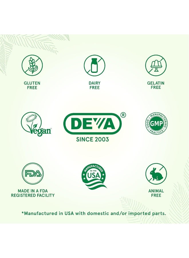 DEVA Vegan Iron-Free Multivitamin & Mineral Supplement, Green Food Blend, Spirulina, Chlorella, Ashwagandha, Broccoli, 90 Coated Tablets - Image 4