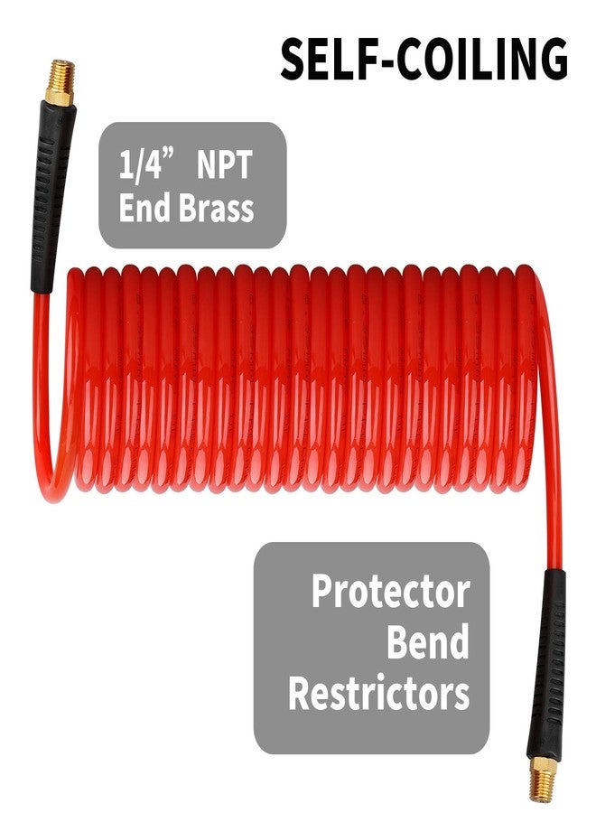 Hromee 1/4 in x 25 ft Polyurethane Recoil Air Hose with Bend Restrictors Compressor Hose with 1/4" Industrial Universal Quick Coupler and I/M Plug Kit, Red - Image 3