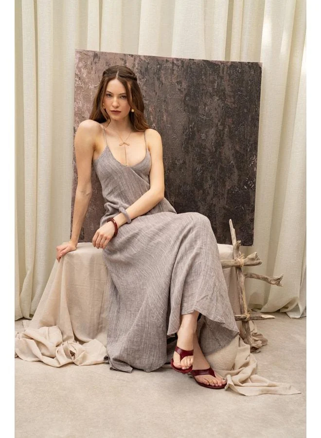Bohemai Cinas Sleeveless Long Coffee Linen Dress.
