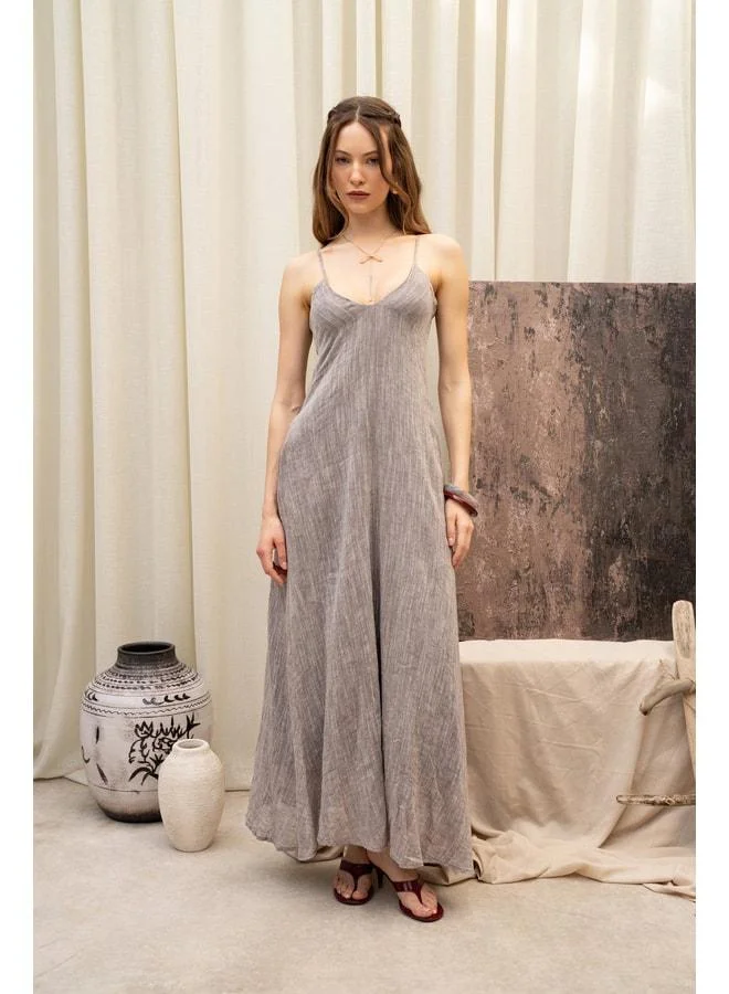 Bohemai Cinas Sleeveless Long Coffee Linen Dress.