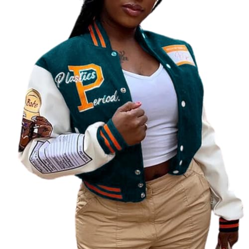 NIFTRIRY Varsity Jacket Women Patch Casual Jacket Cropped Jacket Leather Jacket Women Festival Outfits for Women - Image 5