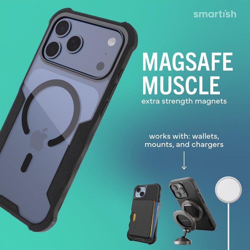 SmartishÂ® iPhone 17 Pro Max MagSafe Case - Gripzilla Protective Magnetic Case for Men [Rugged + Tough] Military Grade Heavy Duty Grip Armor - Drop Tested for Apple iPhone 17 Pro Max - Clearly Black - Image 3