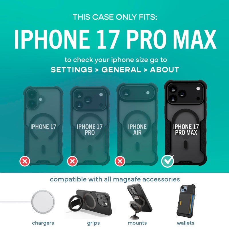 SmartishÂ® iPhone 17 Pro Max MagSafe Case - Gripzilla Protective Magnetic Case for Men [Rugged + Tough] Military Grade Heavy Duty Grip Armor - Drop Tested for Apple iPhone 17 Pro Max - Clearly Black - Image 5