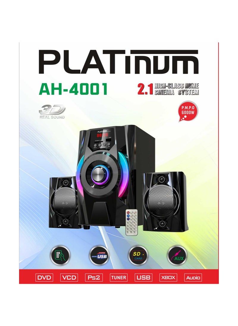 Platinum Subwoofer For Computer with Bluetooth Connection - AUX Cable - Memory Card port - USB port And Remote Contol Model AH-4001  - Image 2
