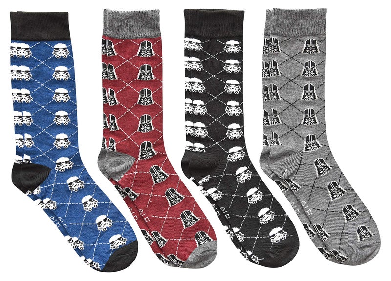 STAR WARS Darth Vader/Stormtrooper Argyle Men's Crew Socks 4 Pair Pack - Image 1