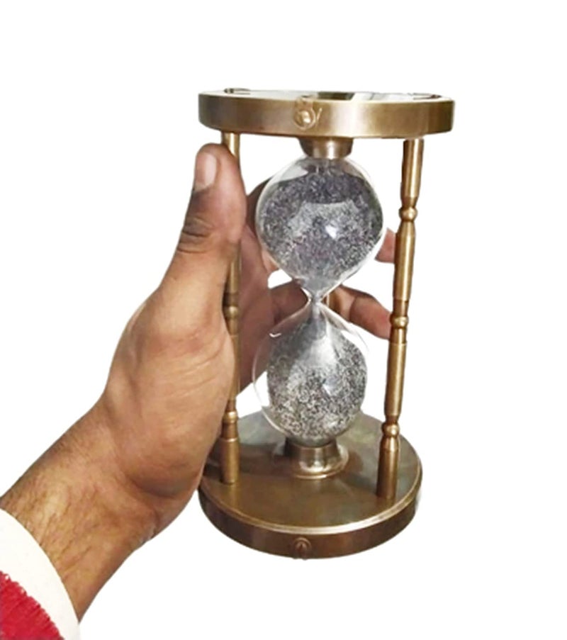 Handmade Antique Brass Compass Hourglass Nautical Maritime Old Sand Clock Timer - Image 3