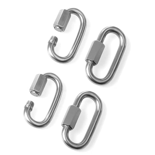 REZNOR Heavy Duty Oval Shape Galvanized Steel Screw Link Snap Hook Carabiner/Hook Swing Connector Multipurpose, SnapHook for Weight-Lifting Mountain Swinging Climbing Gym Silver (Pack of 4) - Image 1