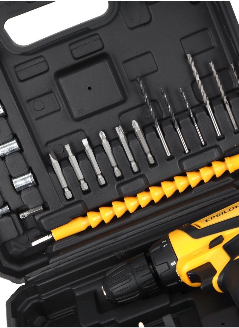 Epsilon Epsilon 12V Cordless Drill- EPSCD1610N/ Chuck Size 3/8" 10 mm, Perfect for Home and Business, No Load Speed 0-1500 RPM, Comfortable Grip, Ergonomic Design, Includes 24 Accessories  - Image 5